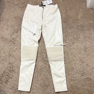 Zara Cream Faux Leather Mid-Rise Leggings